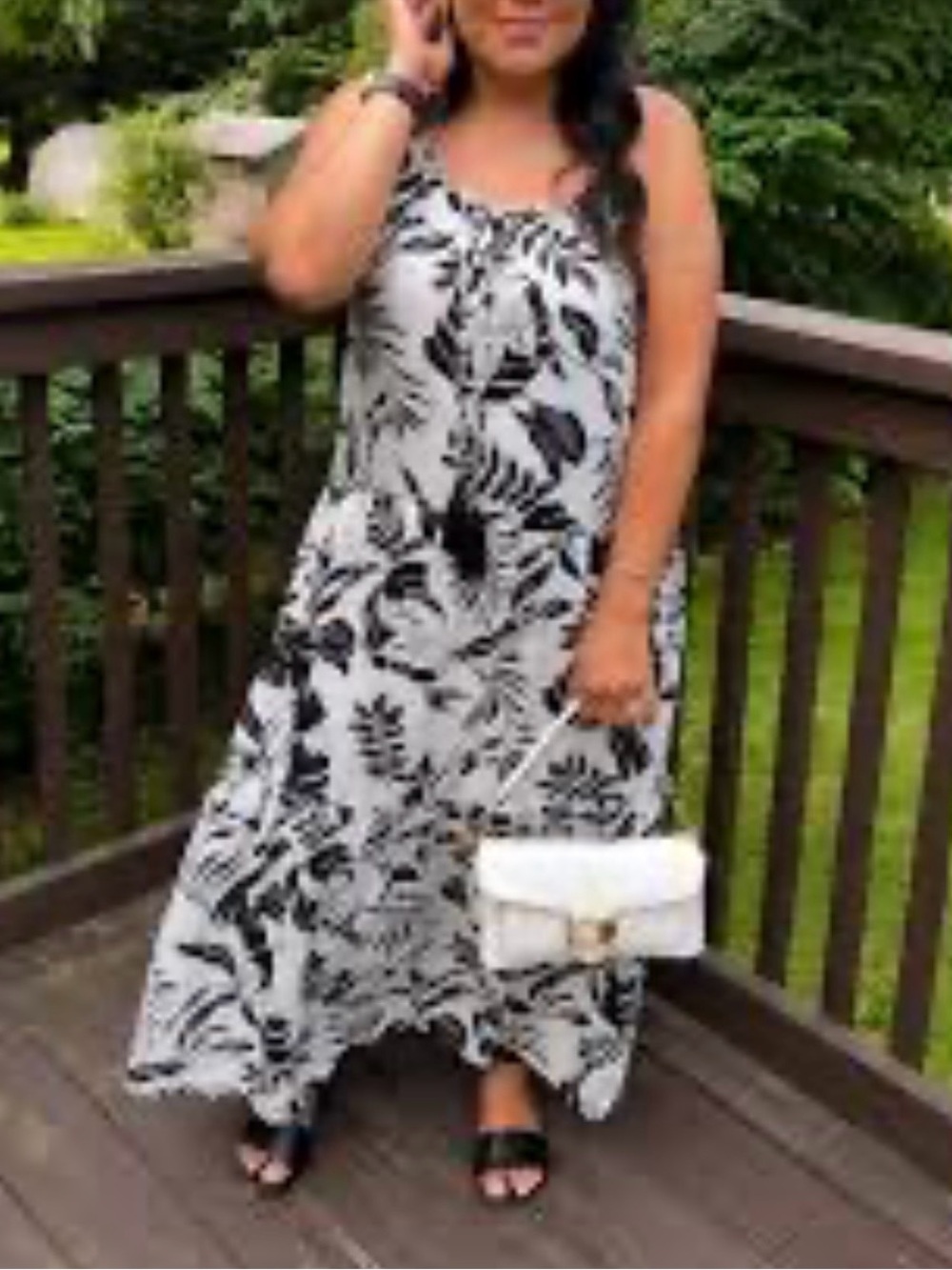 Black & White Floral Maxi Sundress with Scoop Neck